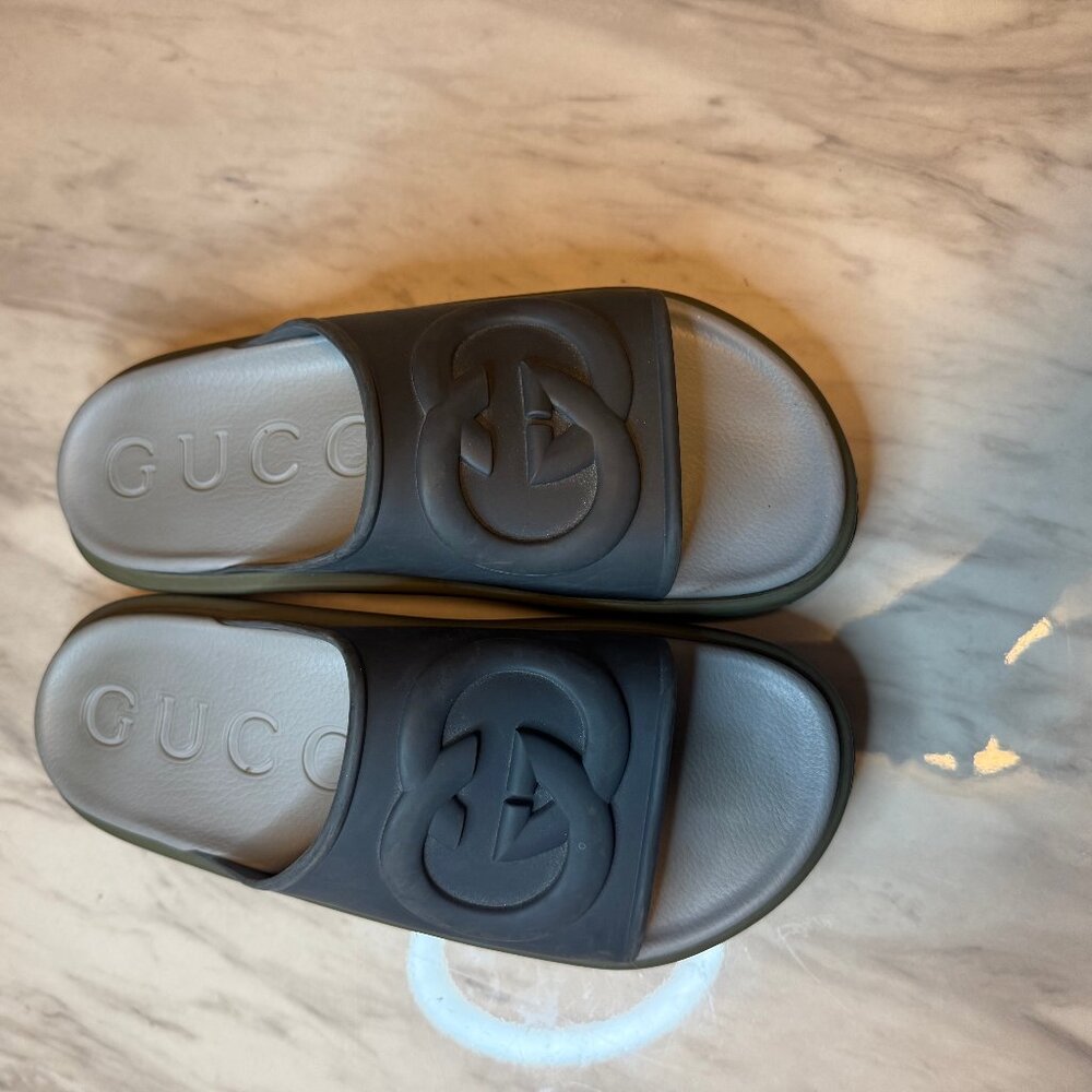 Gucci Grey Retro Interlocking Platform Slides pre… - image 1